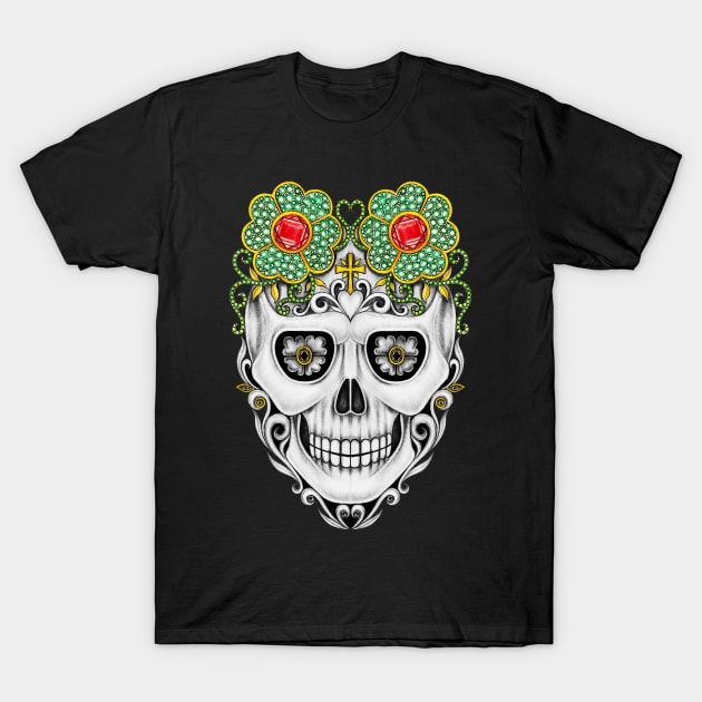 Sugarskull vintage art set with sapphire and black diamond design day of the dead. T-Shirt by Jiewsurreal